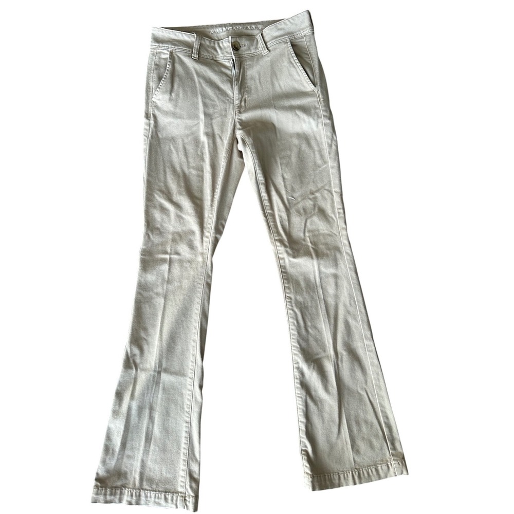 American Eagle Khaki Flare Pants‎ Womens Super Stretch Chino Trousers 30 Inseam